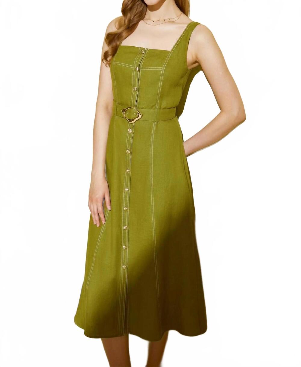 NEW G.D.S. emily linen slip midi dress in green envy